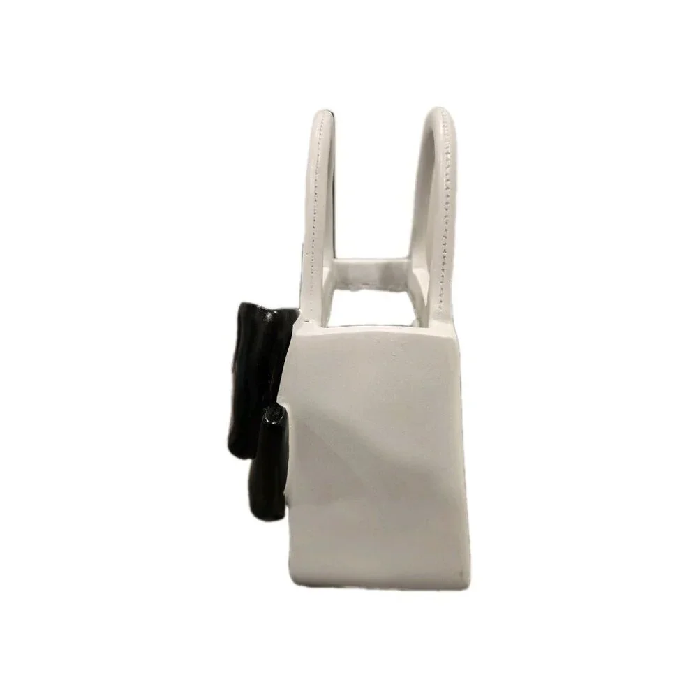 New Large White & Black Bow Purse / Clutch Flower Pot Planter Kitchen Gardening
